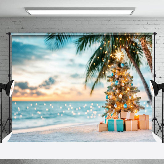 Lofaris Sweet Coconut Tree Beach Christmas In July Backdrop