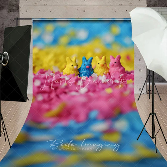 Lofaris Sweet Colorful Bunny Candies Easter Backdrop Pink Floral Sprinkles Macro Sweep Portrait Studio Background