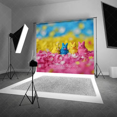 Lofaris Sweet Colorful Bunny Candies Easter Photography Backdrop Pink Floral Sprinkles Dreamy Studio Background