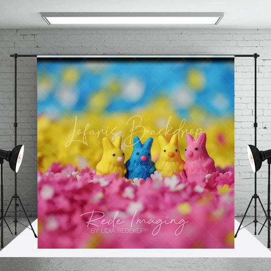 Lofaris Sweet Colorful Bunny Candies Easter Photography Backdrop Pink Floral Sprinkles Dreamy Studio Background
