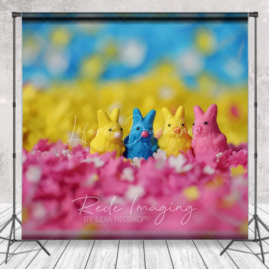 Lofaris Sweet Colorful Bunny Candies Easter Photography Backdrop Pink Floral Sprinkles Dreamy Studio Background