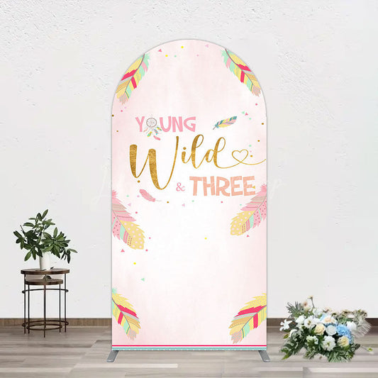 Lofaris Sweet Feather Young Wild Three Birthday Arch Backdrop