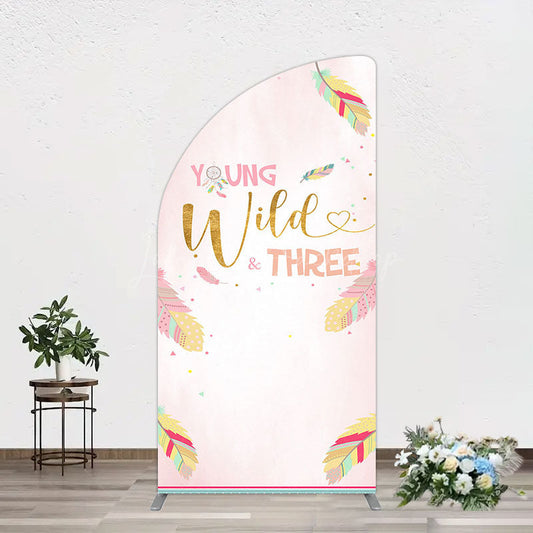 Lofaris Sweet Feather Young Wild Three Birthday Half Moon Arch Backdrop