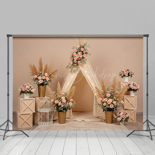Lofaris Sweet Floral Boho Nude Wall Wedding Backdrop