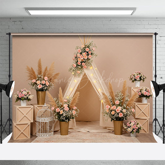 Lofaris Sweet Floral Boho Nude Wall Wedding Backdrop