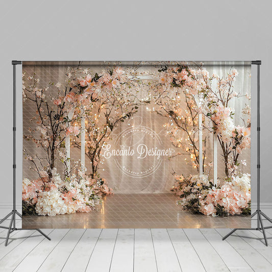 Lofaris Sweet Floral Boho White Curtain Wedding Backdrop