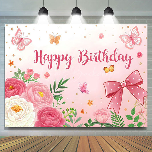 Lofaris Sweet Floral Butterfly Bows Happy Birthday Backdrop