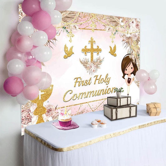 Lofaris Sweet Floral Doves First Holy Communion Backdrop