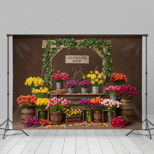 Lofaris Sweet Flower Shop Wooden Outdoor Wedding Backdrop