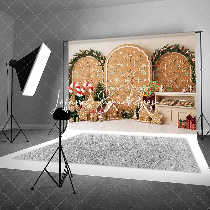 Lofaris Sweet Gingerbread Cookie Holiday Backdrop with Festive Christmas Trees Candy Canes Decor Winter Party Photography