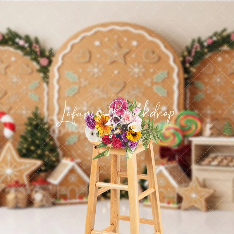 Lofaris Sweet Gingerbread Cookie Holiday Backdrop with Festive Christmas Trees Candy Canes Decor Winter Party Photography