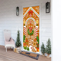 Lofaris Sweet Gingerbread House Christmas Door Cover with Candy Man and Woman Festive Holiday Decor