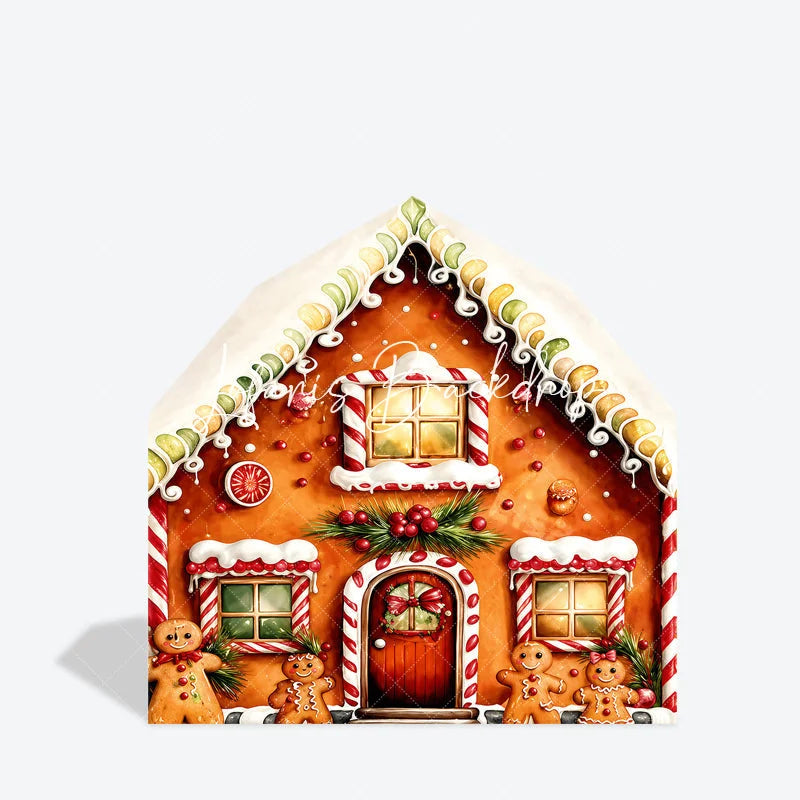 Lofaris Sweet Gingerbread House with Candy Cane Icing Barn Door Arch Backdrop Festive Christmas Holiday Decor
