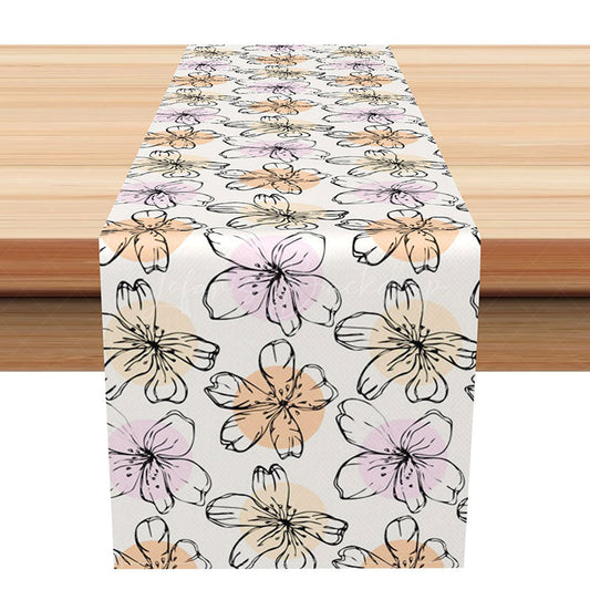 Lofaris Sweet Hand Drawn Spring Floral Table Runner Fresh and Colorful Wildflower Design Artistic Kitchen Dining Decor