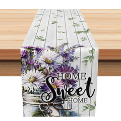 Lofaris Sweet Home Daisy Table Runner with a Wooden Pattern White Floral on Rustic Background Farmhouse Kitchen Decor