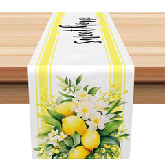 Lofaris Sweet Home Table Runner with Vivid Lemon and Yellow Stripes Fresh Citrus Vibe Summer Kitchen or Party Decor