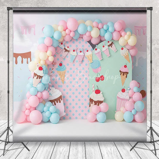 Lofaris Sweet Ice Cream Shop Arch Backdrop Pastel Milkshake for Birthday Party Cake Smash