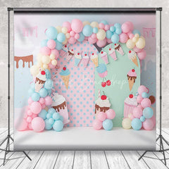 Lofaris Sweet Ice Cream Shop Arch Backdrop Pastel Milkshake for Birthday Party Cake Smash