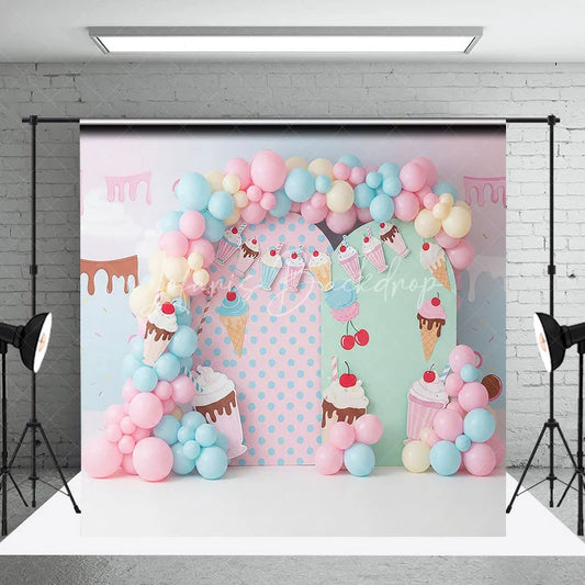 Lofaris Sweet Ice Cream Shop Arch Backdrop Pastel Milkshake for Birthday Party Cake Smash