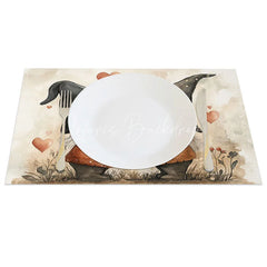 Lofaris Sweet Kissing Gnome Set of 4 Placemats Black Hat Valentine Decoration Watercolor Heart Dining Table Mat