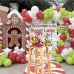 Lofaris Sweet Lane Village Christmas Backdrop Gingerbread House Photography Background Candy North Pole Holiday Party Decoration