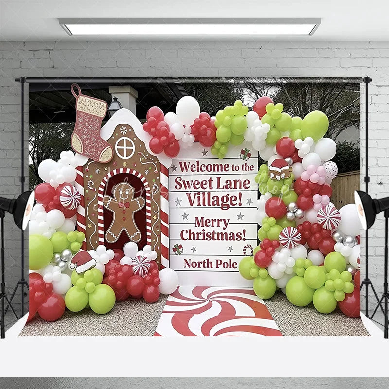 Lofaris Sweet Lane Village Christmas Backdrop Gingerbread House Photography Background Candy North Pole Holiday Party Decoration