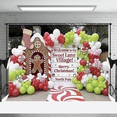 Lofaris Sweet Lane Village Christmas Backdrop Gingerbread House Photography Background Candy North Pole Holiday Party Decoration