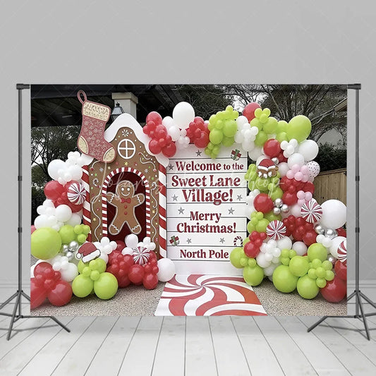 Lofaris Sweet Lane Village Christmas Backdrop Gingerbread House Photography Background Candy North Pole Holiday Party Decoration