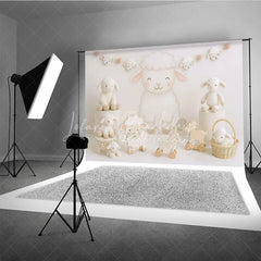 Lofaris Sweet Little Lamb and White Sheep Photo Backdrop Farm Animal Birthday Cake Smash Background