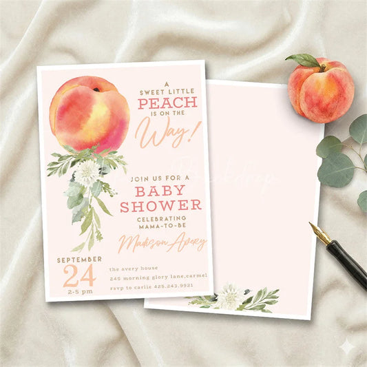 Lofaris Sweet Little Peach Floral Baby Shower Invitation Custom Personalized Party Stationery