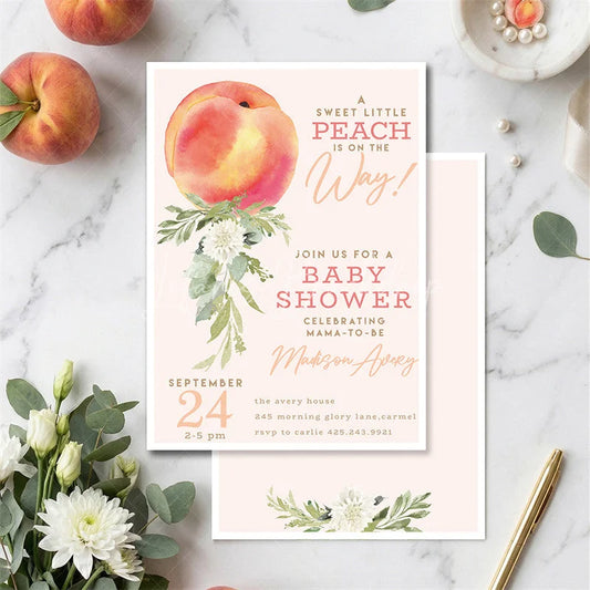 Lofaris Sweet Little Peach Floral Baby Shower Invitation Custom Personalized Party Stationery