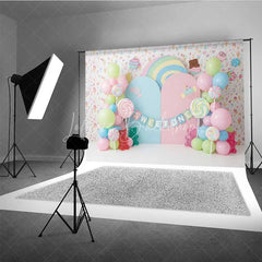 Lofaris Sweet One Candy Photography Backdrop Pastel Lollipops and Gummy Bears Party Decor