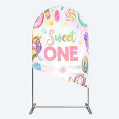 Lofaris Sweet One First Birthday Arch Backdrop Ice Cream and Candy Land Party Girls Donut Lollipop Photo Prop Decor