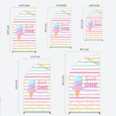 Lofaris Sweet One First Birthday Half Moon Arch Backdrop for Girl Ice Cream Cone and Sprinkles Pastel Here’s The Scoop Party Banner