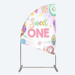 Lofaris Sweet One First Birthday Half Moon Arch Backdrop Ice Cream and Candy Land Party Girls Donut Lollipop Photo Prop Decor