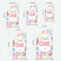 Lofaris Sweet One First Birthday Half Moon Arch Backdrop Ice Cream and Candy Land Party Girls Donut Lollipop Photo Prop Decor