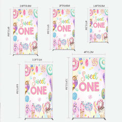 Lofaris Sweet One First Birthday Rectangle Backdrop Ice Cream and Candy Land Party Girls Donut Lollipop Photo Prop Decor
