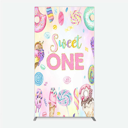 Lofaris Sweet One First Birthday Rectangle Backdrop Ice Cream and Candy Land Party Girls Donut Lollipop Photo Prop Decor