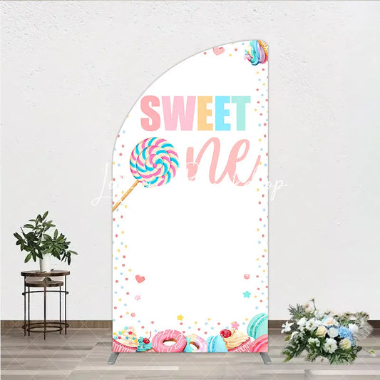 Lofaris Sweet One Pastel Candy Dessert Half Moon Arch Backdrop Colorful First Birthday Party Decoration