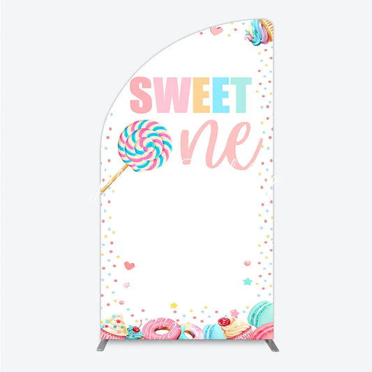 Lofaris Sweet One Pastel Candy Dessert Half Moon Arch Backdrop Colorful First Birthday Party Decoration