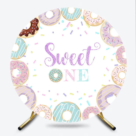 Lofaris Sweet ONE Pastel Donut Round Backdrop with Colorful Sprinkles Cute First Birthday Celebration Party Decor