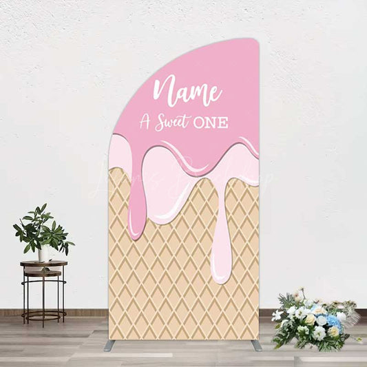 Lofaris Sweet One Pink Girls Birthday Half Moon Arch Backdrop