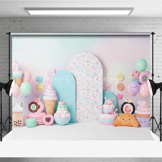 Lofaris Sweet One Sweets Photography Backdrop Pastel Ice Cream and Donut Birthday Background