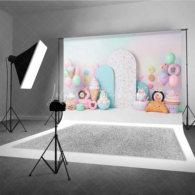Lofaris Sweet One Sweets Photography Backdrop Pastel Ice Cream and Donut Birthday Background