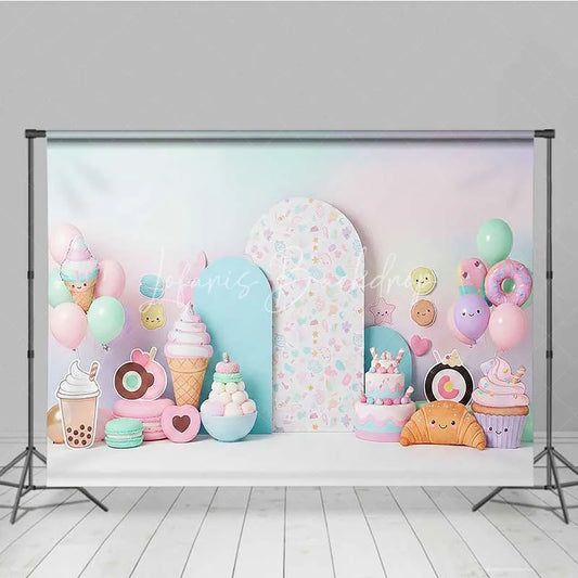 Lofaris Sweet One Sweets Photography Backdrop Pastel Ice Cream and Donut Birthday Background
