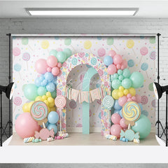 Lofaris Sweet Pastel Candy Land First Birthday Photography Backdrop Lollipops Balloons and ONE Arch Decor