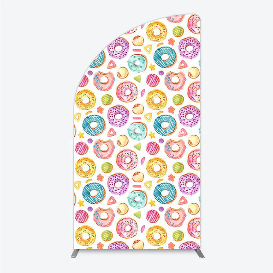 Lofaris Sweet Pastel Donuts and Sprinkles Half Moon Arch Backdrop Colorful Dessert Table Decor for Birthday Party