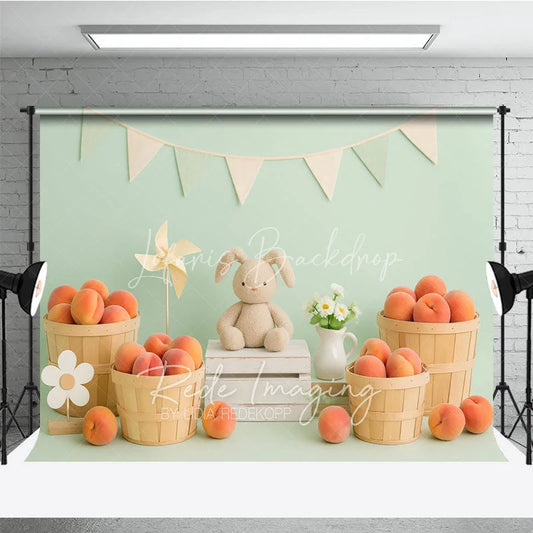 Lofaris Sweet Peach Harvest and Plush Bunny Photo Backdrop Birthday Cake Smash Photography Background
