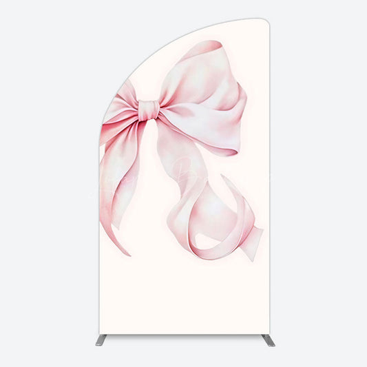 Lofaris Sweet Pink Bow Simple Happy Birthday Half Moon Arch Backdrop