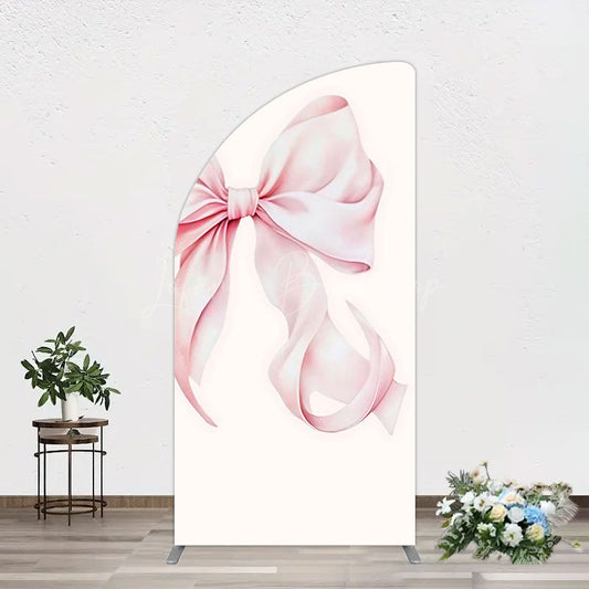 Lofaris Sweet Pink Bow Simple Happy Birthday Half Moon Arch Backdrop